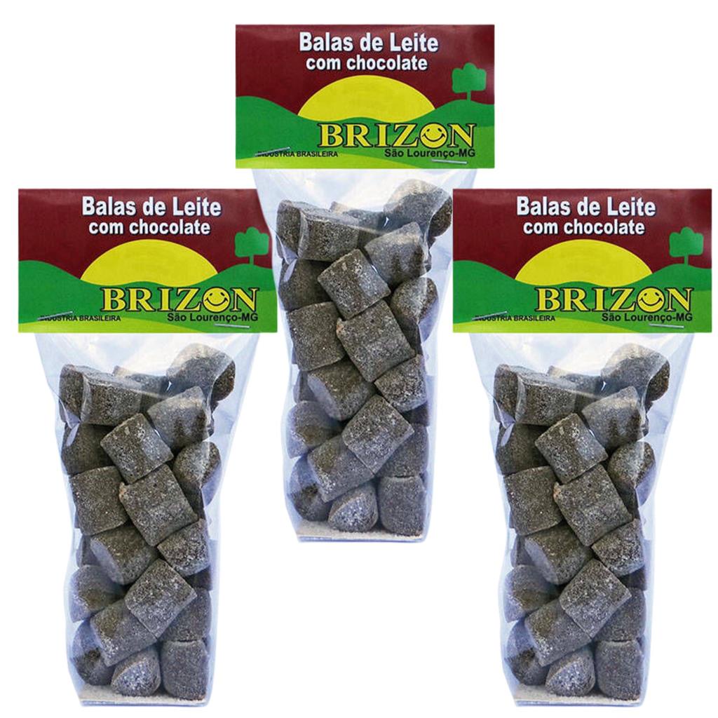 BALA DE LEITE COM CHOCOLATE COM ACUCAR 100g BRIZON KIT 3 UND