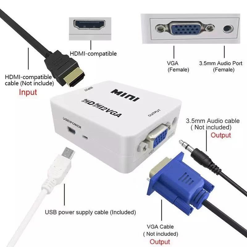 Mini Adaptador Conversor Hdmi P/ Vga Transmite Áudio E Vídeo