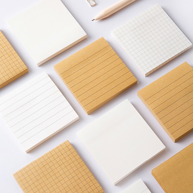 80 Folhas Notas Quadradas Simples Pegajosas Student Portable Mini Blank Kraft Paper Memo Pad