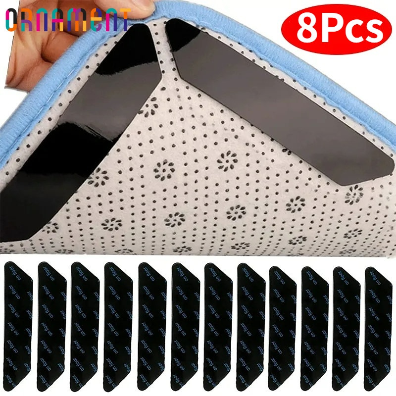 [Destaque] 8Pcs Adesivos Antiderrapantes Para Tapetes Reutilizáveis Fita Adesiva Lavável Pisos De Cantos Gripper Pads Auto-Adesivo Almofada Fixa Banheiro De Cozinha