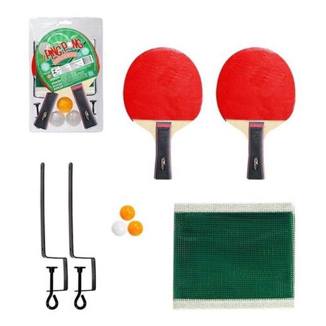 Kit Ping Pong Tenis Mesa 2 Raquetes 3 Bolas E Rede + Suporte