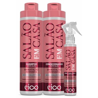 Eico Salão Em Casa Hidratação Intensiva Shampoo e Condicionador 800ml + Spray Revitalizante Leave-in Proteção Térmica