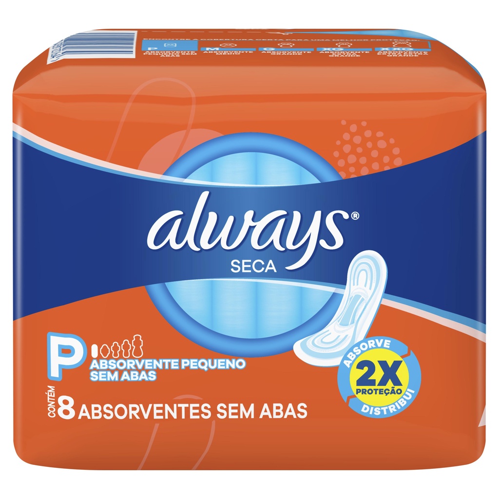 Absorvente Always Super Proteção Seca sem Abas - 8 unidades em Oferta na Shopee