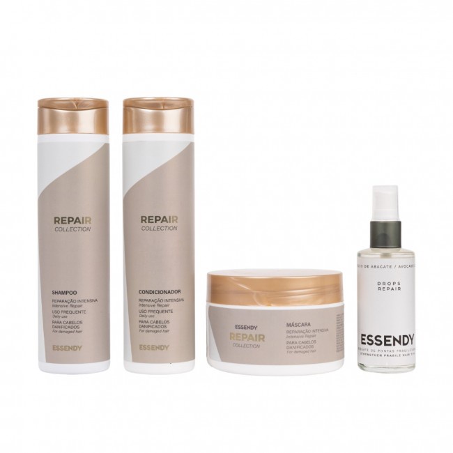 Kit Repair Collection 250ml com Óleo 60ml Essendy - Shampoo Condicionador Máscara 250ml e Drops Repair 60 ml - Tratament