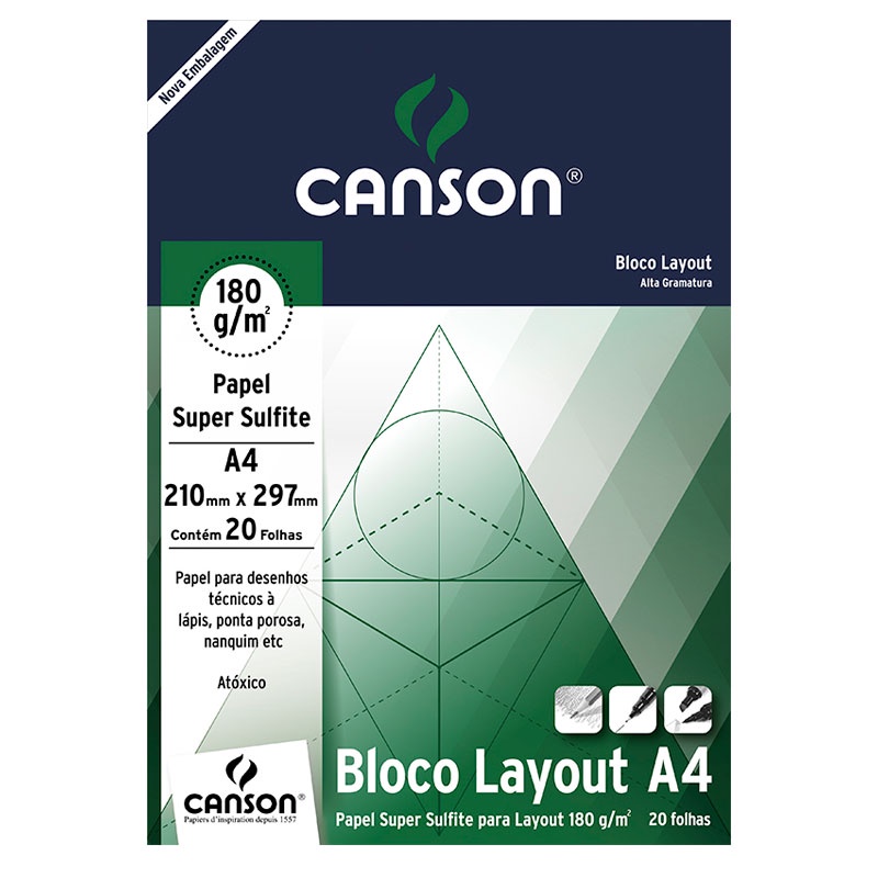 Bloco layout liso A4 180g com 20 folhas Canson