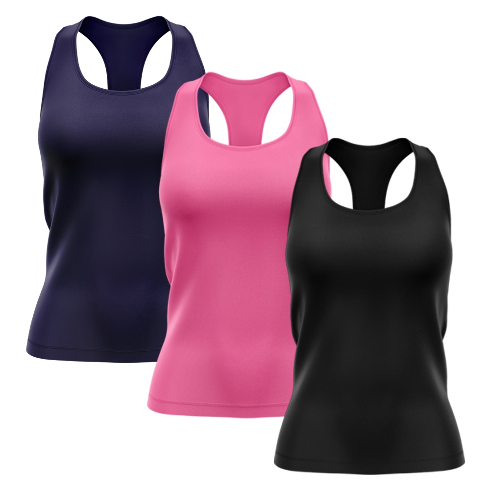 Kit 3 Regatas Nadador Feminina Good Look Dry Fit Proteção Solar UV Fitness Academia Treino Blusinha Confortável
