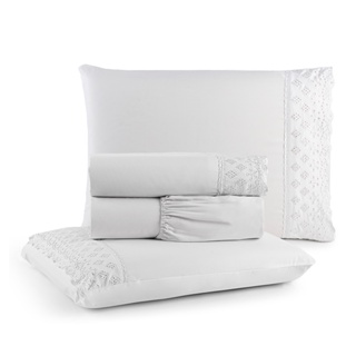 Jogo de Lençol Solteiro Casal Queen King 4 e 3 Peças Napoli Percal 300 Fios Lese Bordado Inglês em Oferta na Shopee