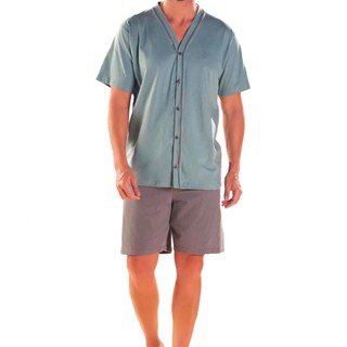 Pijama Meia Manga Abertura Frontal Toque Suave Bermuda Pzama