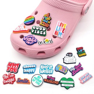 Encantos de sapatos aleatórios de 1 peça-Frase Motivacional série PVC bonito sapatos sandálias encantos decoração fivela de sapato faça você mesmo sapato charme para cross acessórios