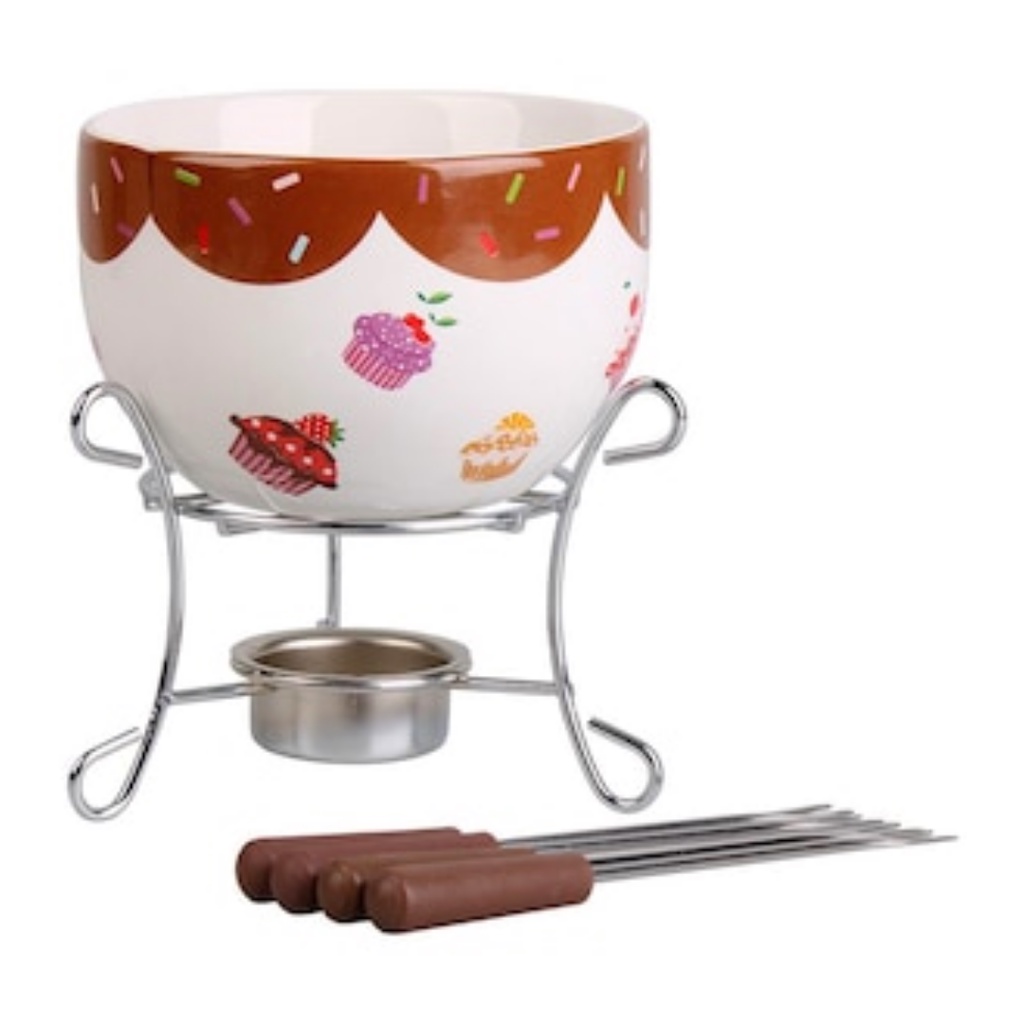 Panela Aparelho Fondue Conjunto Kit 6 Peças Cerâmica Completo Brinox