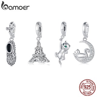 Bamoer 925 Sterling Silver Cat/Moon/Shoes/Iron Tower Beaded Presente De Pingente De Bricolage Moda