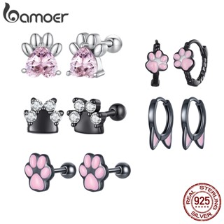 Bamoer 925 Brinco De Prata Pata Preta Rosa Jóias De Moda Feminina Sce1574