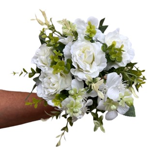 Kit 10 Buquês de Rosas e Flores com Folhagens Artificial