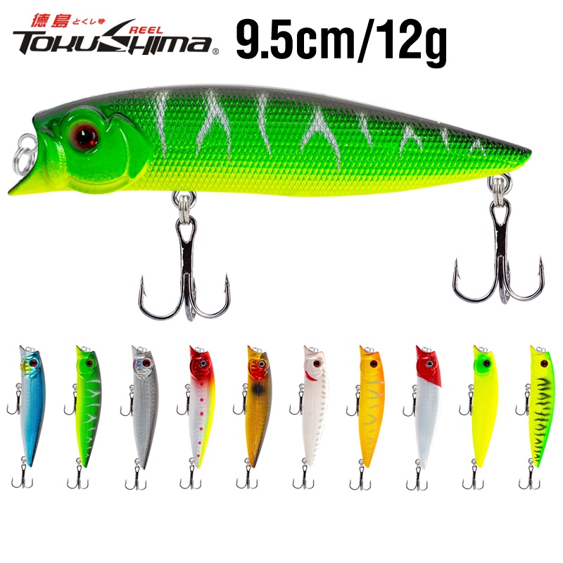 10 Cores 9,5cm/12g Isca Dura De Pesca Popper Lure Topwater Crankbaits 3D Eyes Flutuante Com 2 Anzóis Agudos