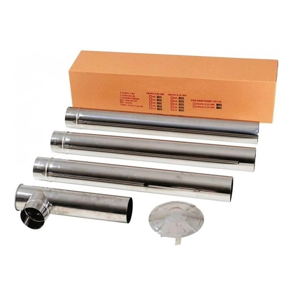 Kit Chaminé para Fogão a Lenha 5 Peças 100mm Aço Galvanizado