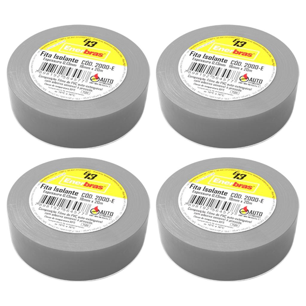 Kit 4 Fitas Isolantes 18mmx20m Cinza PVC E13 Enerbras - Home & Living