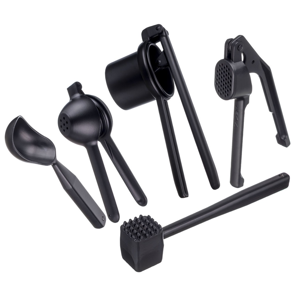 Kit Utensílios de Cozinha de Aluminio Completo Preto Weck Espremedor de Batata Alho e Limão