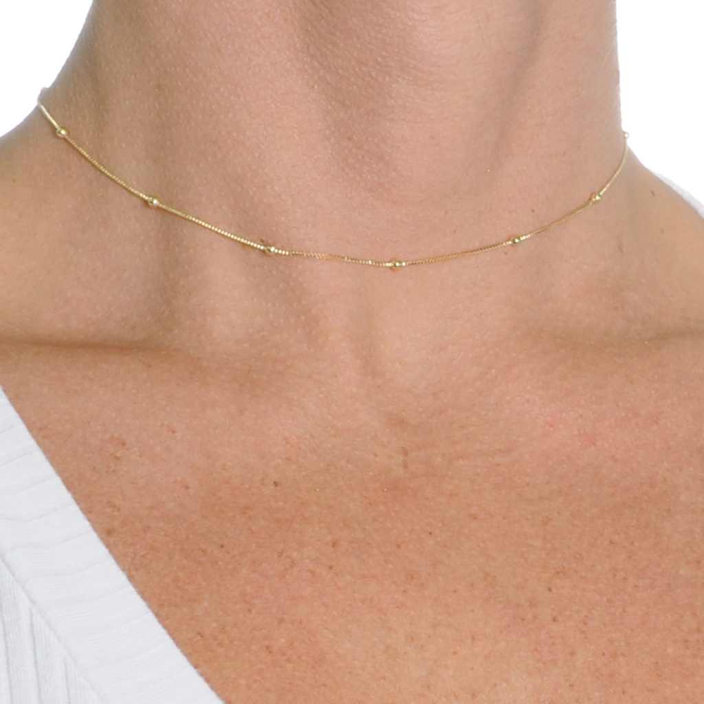 Colar Corrente Feminino com Bolinhas Banhado a Ouro 18k 35cm em Oferta na Shopee