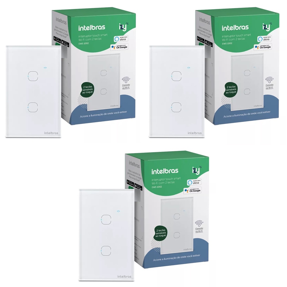 Kit 3 Interruptores Smart Inteligente Touch Wi-fi 2 Teclas Ews 1002 Intelbras - Home Appliances