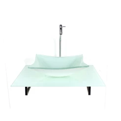 KIT CUBA DE VIDRO RETANGULAR COM TAMPO 60CM BRANCO FULL E SUPORTE PRETO