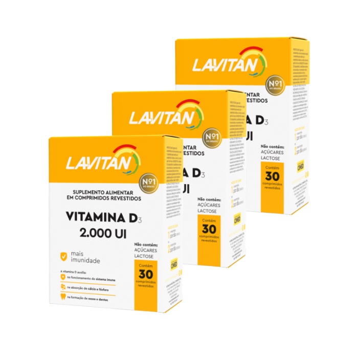 Suplemento Alimentar Vitamina D3 Lavitan 2000UI C/30 Comp. - Kit C/3