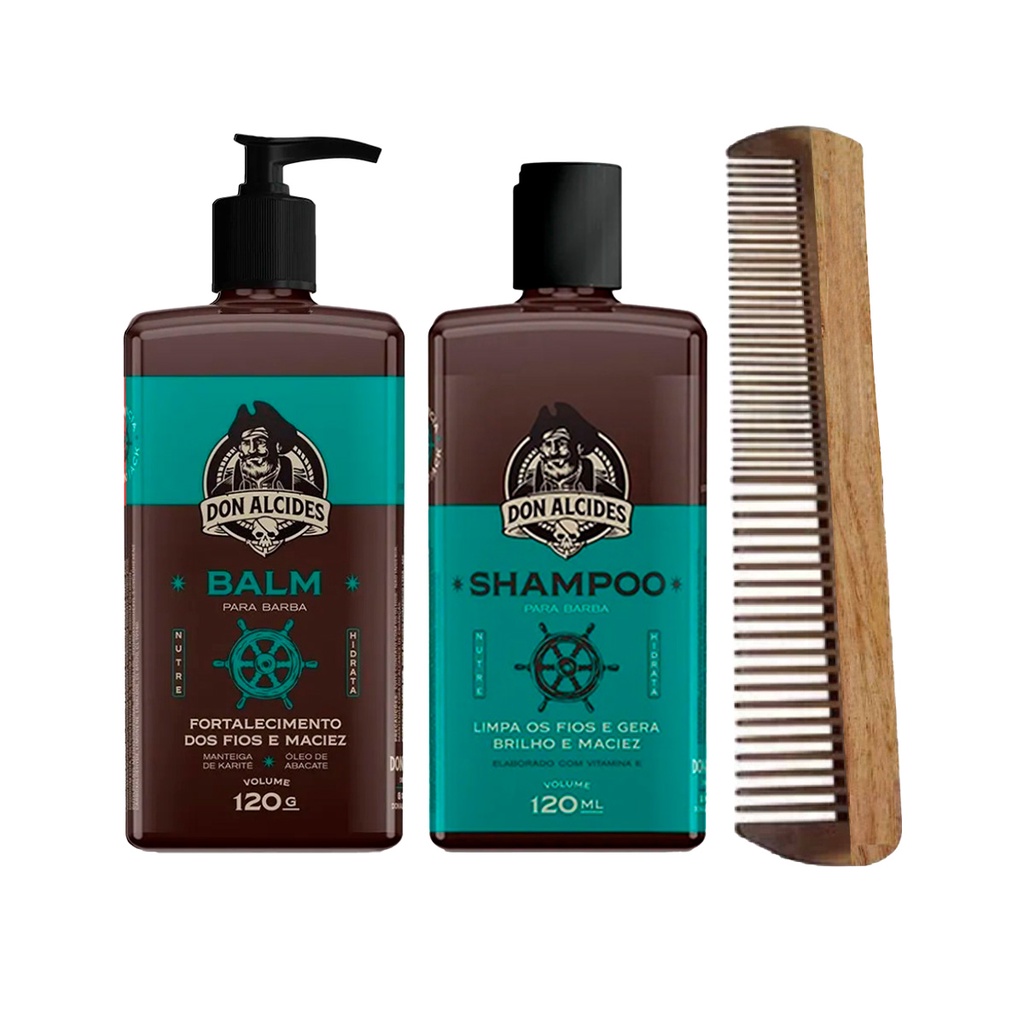 Kit Balm E Shampoo Barba Calico Jack + Pente Don Alcides