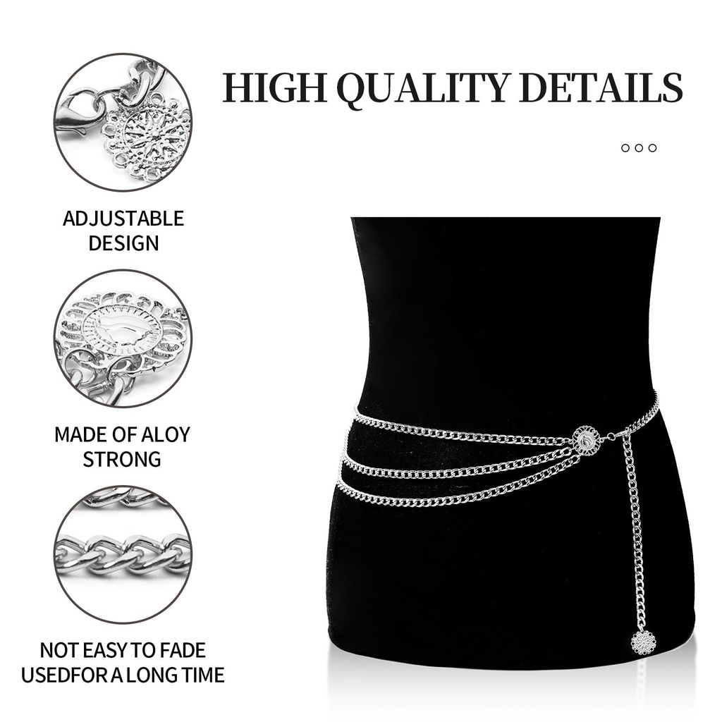 1/2/3 Cinto Feminino Multi-Camadas Jóias Femininas Festival Cor Prata Moda Vintage Vestido Suprimentos Corpo Correntes F