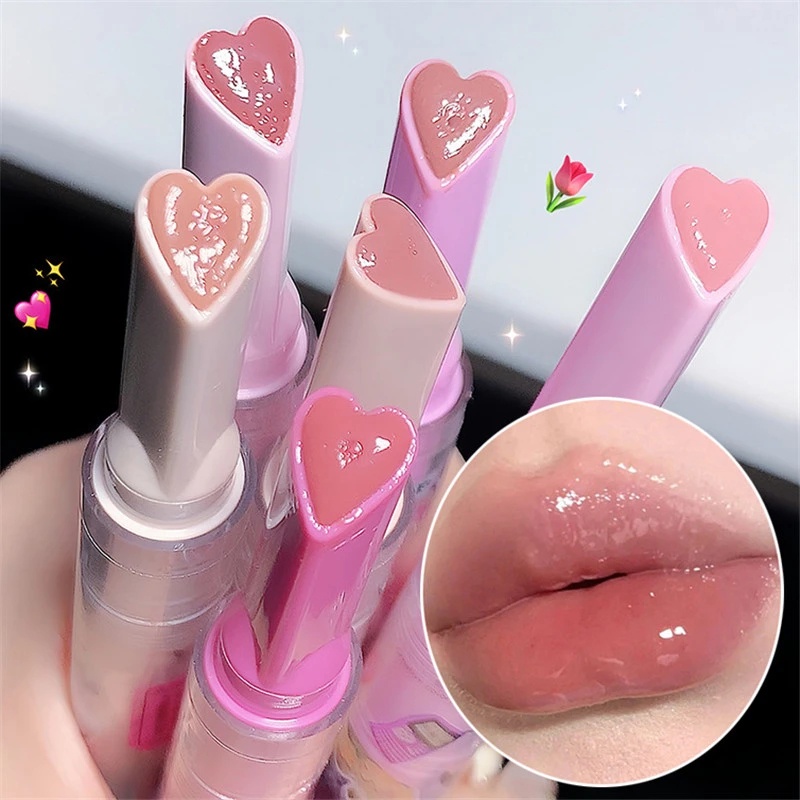 CAPPUVINI 6 Cores Batom Geléia Caneta Espelho Vidro Brilho Labial Colorido Bálsamo Em Forma De Coração Lápis Hidratante Cosméticos Labiais Para Mulheres