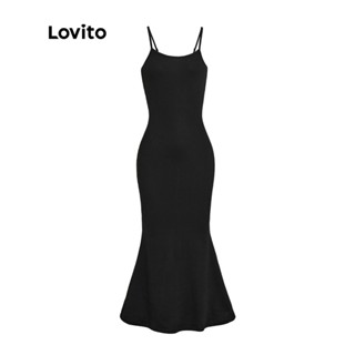 Lovito Vestido Feminino Casual Liso com Bainha Sereia Ajustável L36AD011 (Preto)