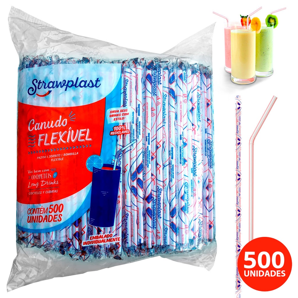 Canudos Flexíveis com Sachês individuais Diâmetro de 6mm  Pacote com 500 unidades Strawplast em Oferta na Shopee