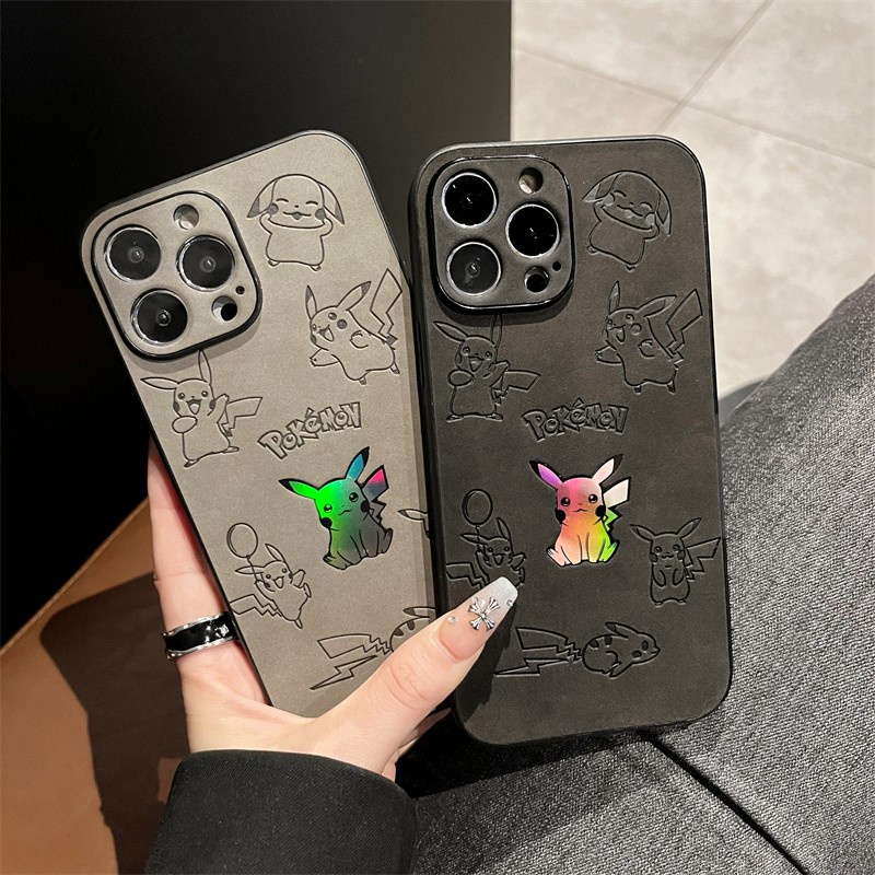 Novo ! Caixa Iphone Pikachu Laser Preto Cinza (Para 7 8 Plus X XR XS max 11 12 13 14 pro Pronto) Série De Pele De Marca De Moda De Telefone Celular