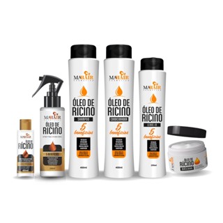 Kit Capilar Óleo de Rícino - Mahair - 06 ITENS (shampoo, Condicionador, Máscara, Leave-in, Reparador de Pontas e Finalizador Ativador Do Crescimento)