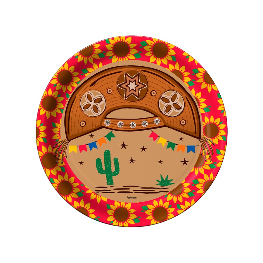 Prato Laminado Serrado Festa Junina - Sertão - 8 unidades - Festcolor - Rizzo em Oferta na Shopee