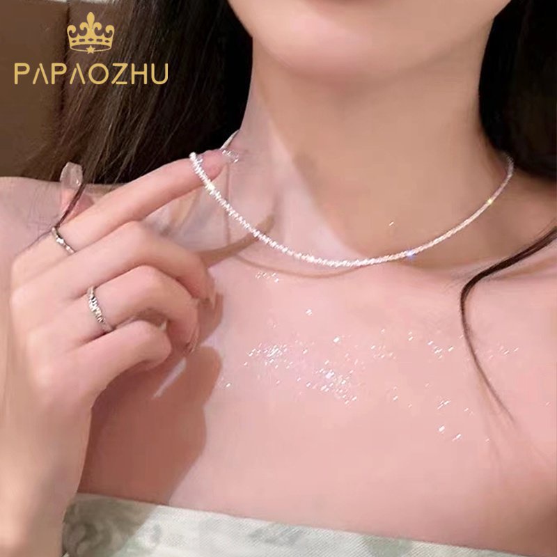 PAPAOZHU Elegante Colar De Prata Brilhante Gargantilha Para Meninas Colares Brilhantes De Temperamento Jóias De Pescoço Babysbreath Neck