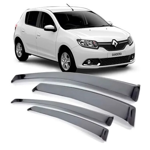 Calha De Chuva Fumê Jg Completo Para O Renault Sandero - Ano De Aplicação 14 À 21 - 4 Portas