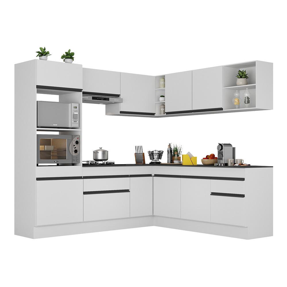 Armário de Cozinha Completa de Canto com Rodapé Veneza Multimóveis MP2080.964 Branco/Preto