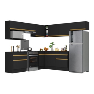 Cozinha Completa de Canto com Rodapé Veneza Multimóveis MP2106 com Armário e Balcão Preta em Oferta na Shopee
