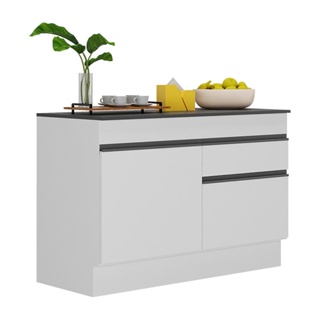 Balcão Cozinha c/ Rodapé Gabinete Pia 120 cm 2 rtas 1 Gav Veneza Multimóveis MP2117.964 Branco/Preto em Oferta na Shopee