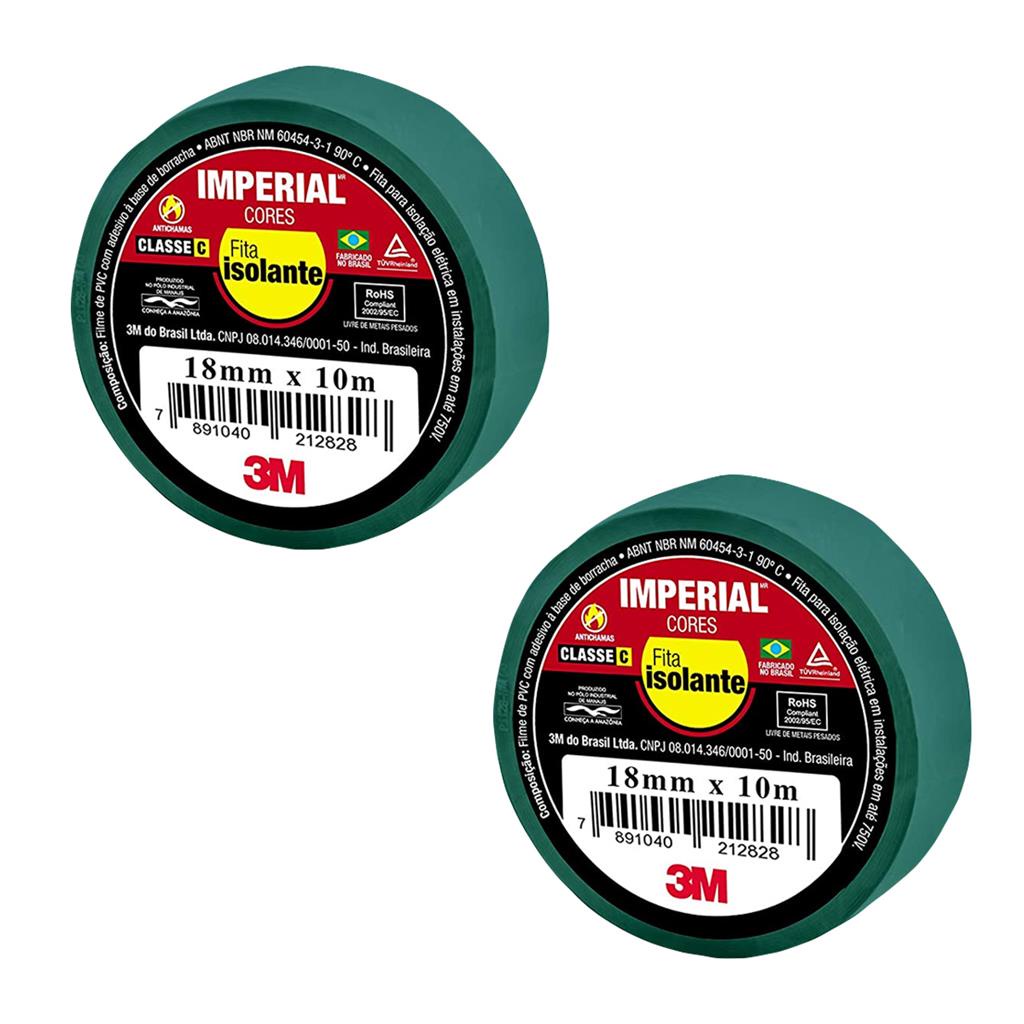 Kit 2 Fitas Isolantes Imperial Verde 18mmx10m 750v 3M em Oferta na Shopee