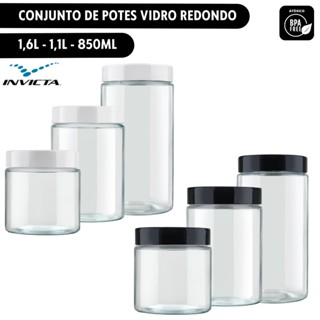 Conjunto 3 Peças Pote Vidro Redondo Tampa Rosca Color Invicta