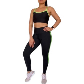 Conjunto para Academia Feminino Top e Calça Legging Empina Levanta Bumbum em Poliamida Preto