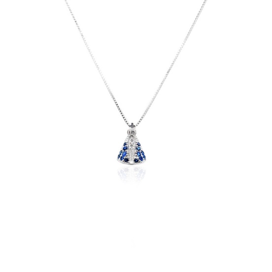 Corrente Nossa Senhora Aparecida Prata 925 c/ Zirconia Azul