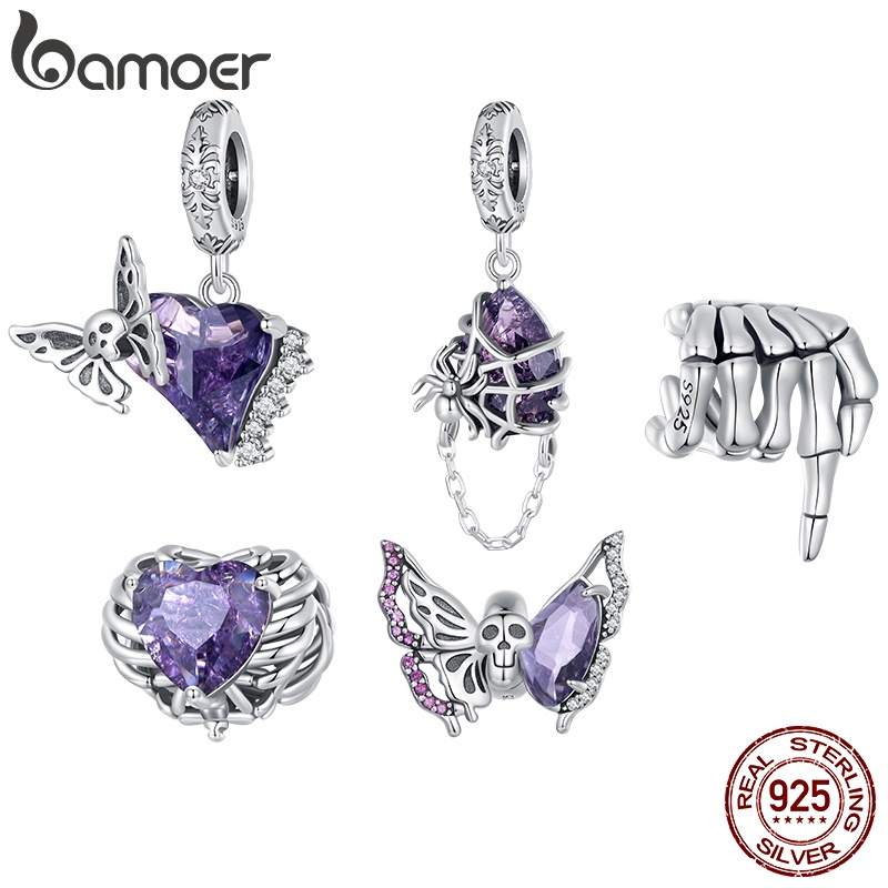 BAMOER 925 Silver Sterling Halloween Seires of Skeleton Hand/Heart-shaped/Butterfly/Spider Beads DIY Acessórios Para Presentes em Oferta na Shopee