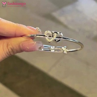 Fashiongogo Double Pulseira De Intertravamento Em Forma De Coração Liga Ajustável F5G7