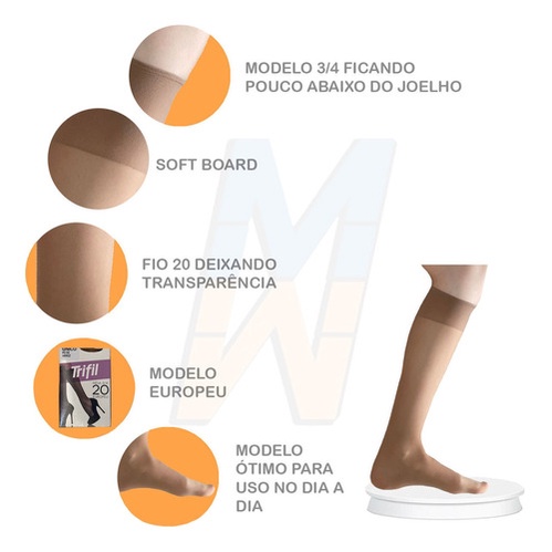 5 Pares de Meia 3 4 Feminina Fina Trifil Fio 20 Modelo Europeu Efeito Transparente Elegante Classica Social Frio Inverno