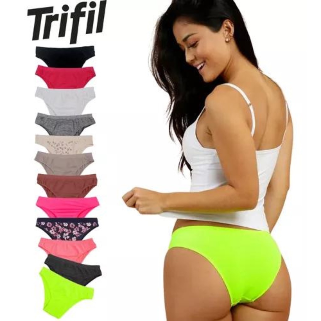 Kit Com 5 Calcinhas Original Trifil Tanga Biquíni Em Microfibra Sem Costura Com Lateral Média em Oferta na Shopee