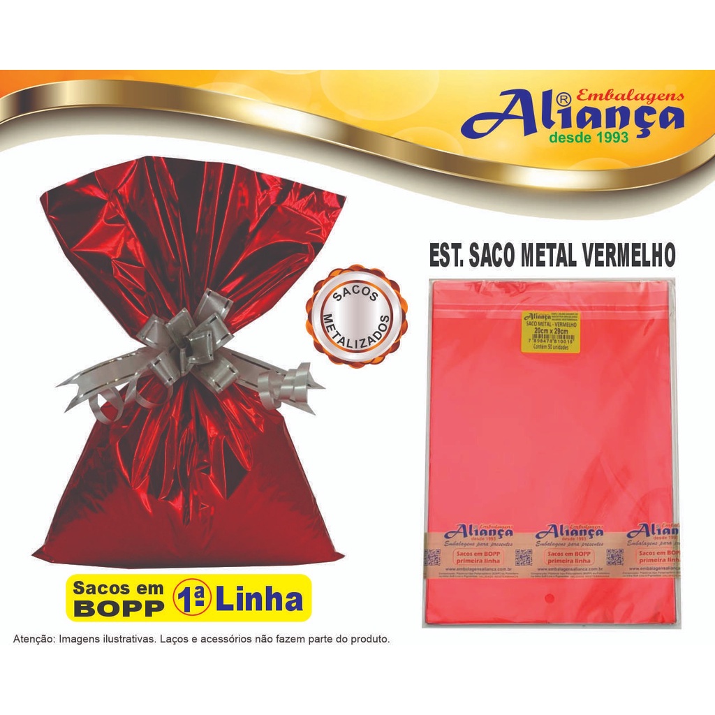 50 Sacos metalizados BOPP 35x54cm embalagem para presente