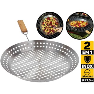 Frigideira Grelha Churrasco 30,5 Cm Inox Para Churrasqueira	