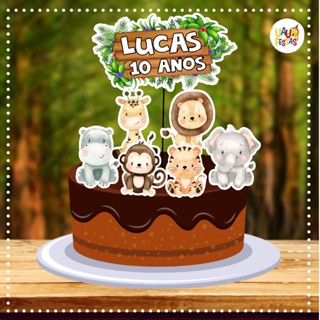 Topo de Bolo Personalizado - Safari Aquarela
