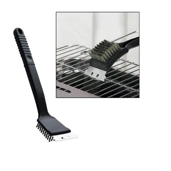 Escova com Espátula Brush Aço Inoxidável Limpeza Grill Grelha Churrasqueira 41CM